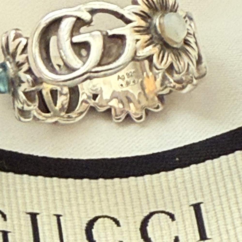Gucci Double G Mother Of Pearl Turquoise Sterling Silver Ring Size 13 (6.5 US) - Picture 8 of 9